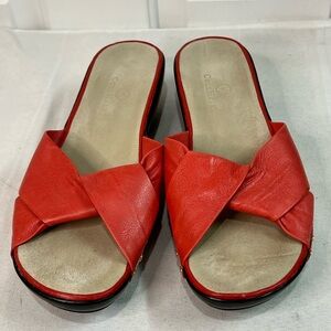 Cole Haan coral leather Jorah slide wedge sandals gold tone studs size 9